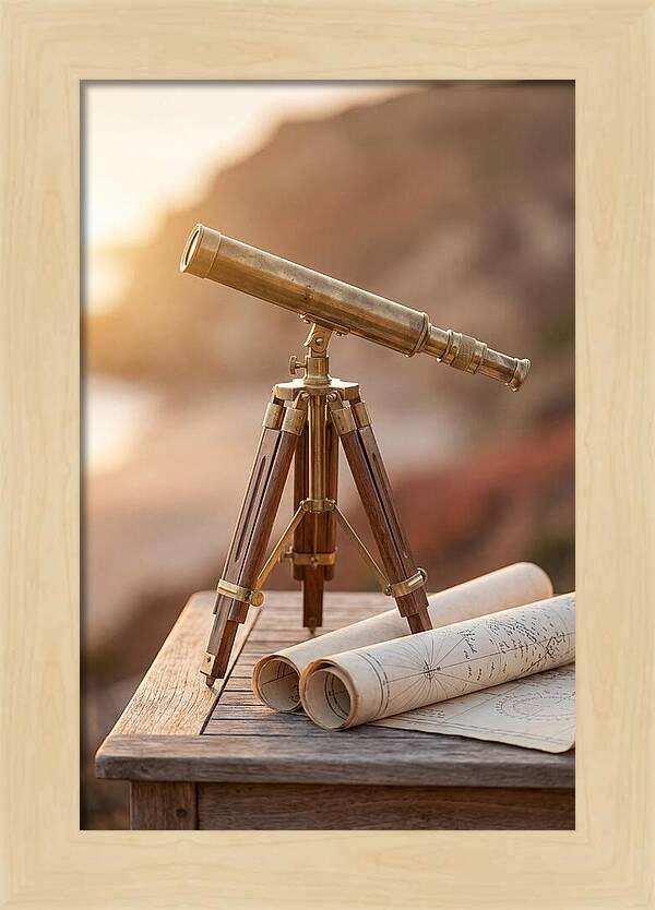 Vintage Brass Telescope On A Table