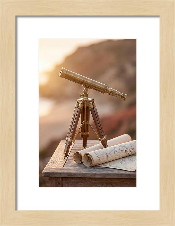 Vintage Brass Telescope On A Table