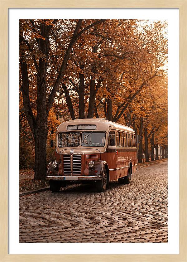Vintage Bus Amidst Autumn Leaves