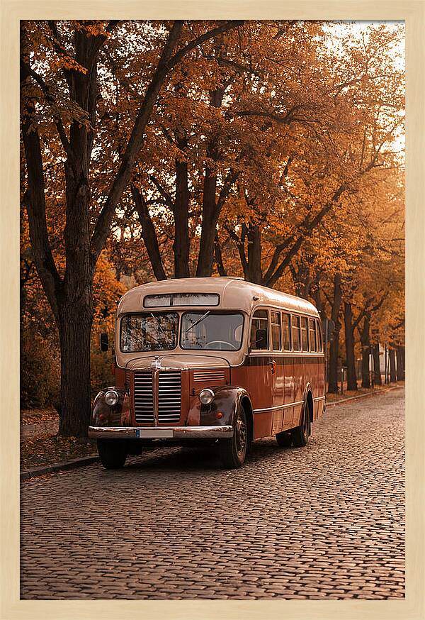 Vintage Bus Amidst Autumn Leaves