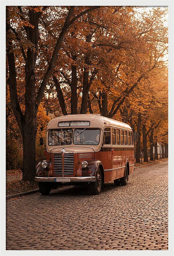 Vintage Bus Amidst Autumn Leaves