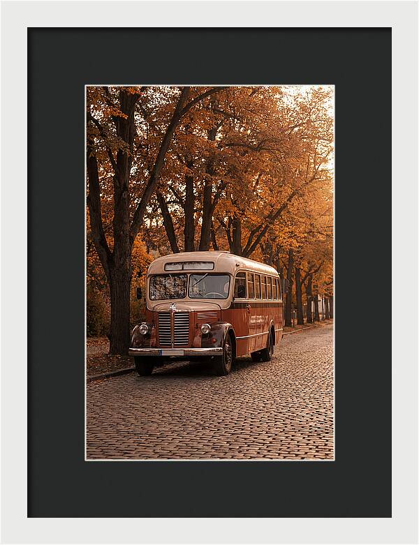 Vintage Bus Amidst Autumn Leaves