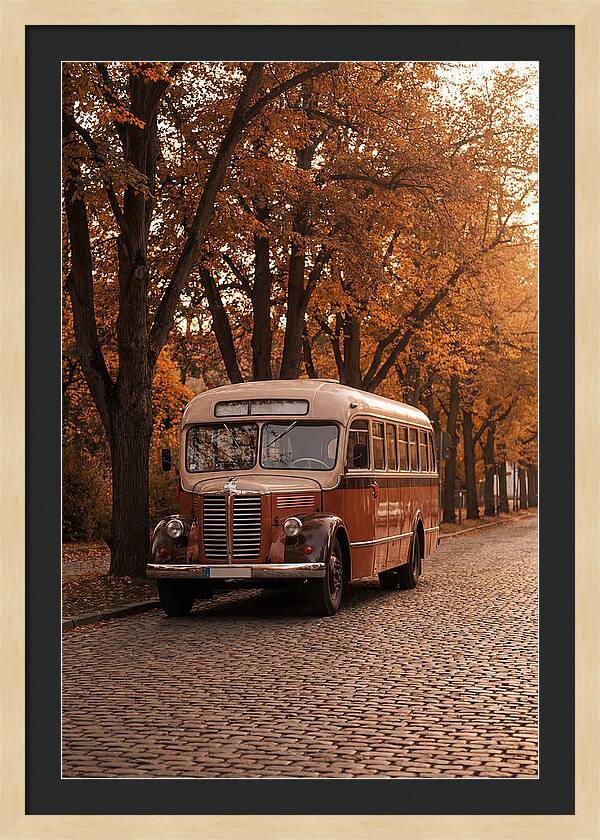 Vintage Bus Amidst Autumn Leaves