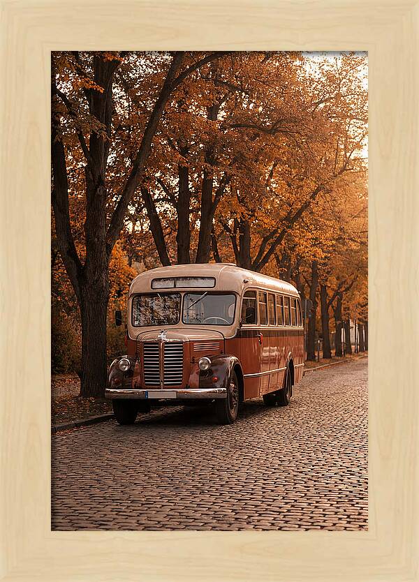 Vintage Bus Amidst Autumn Leaves