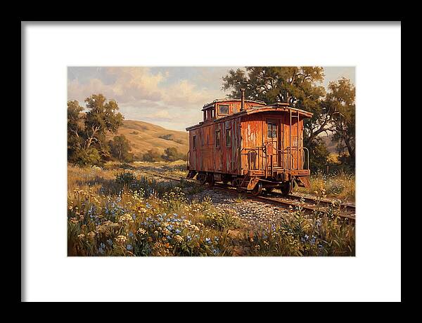 Vintage Caboose Amidst Wildflowers