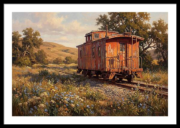 Vintage Caboose Amidst Wildflowers
