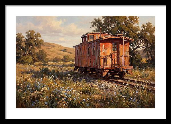 Vintage Caboose Amidst Wildflowers