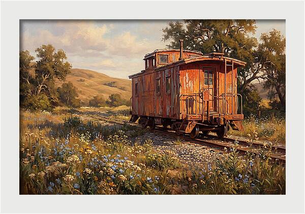 Vintage Caboose Amidst Wildflowers