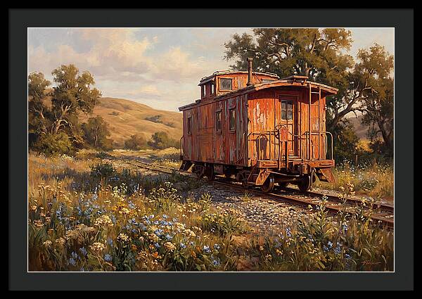 Vintage Caboose Amidst Wildflowers