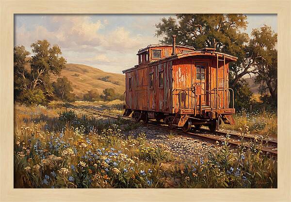 Vintage Caboose Amidst Wildflowers