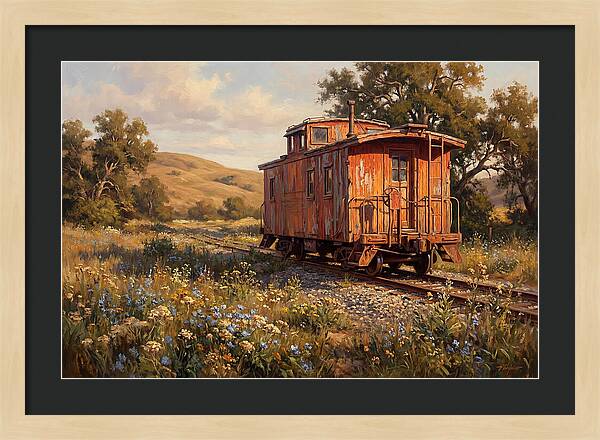 Vintage Caboose Amidst Wildflowers
