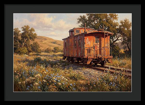 Vintage Caboose Amidst Wildflowers