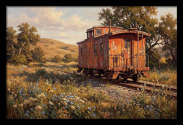 Vintage Caboose Amidst Wildflowers