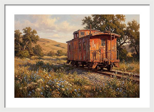 Vintage Caboose Amidst Wildflowers