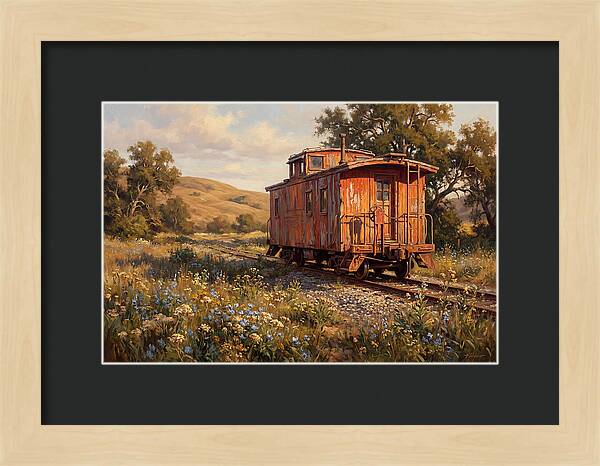 Vintage Caboose Amidst Wildflowers