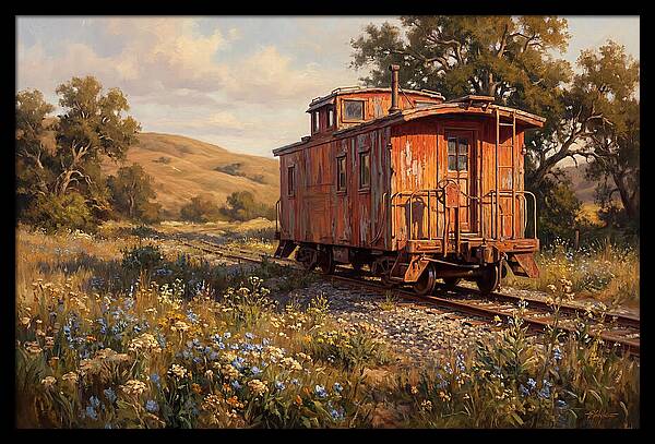 Vintage Caboose Amidst Wildflowers