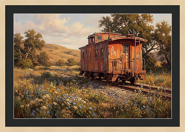 Vintage Caboose Amidst Wildflowers