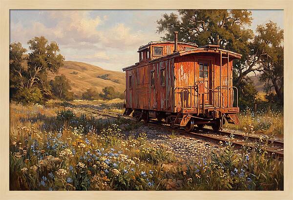 Vintage Caboose Amidst Wildflowers
