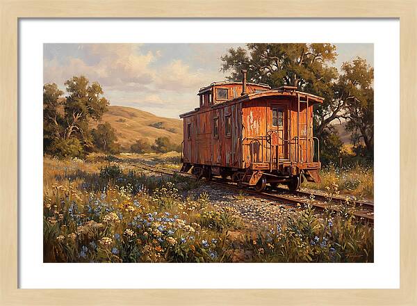 Vintage Caboose Amidst Wildflowers