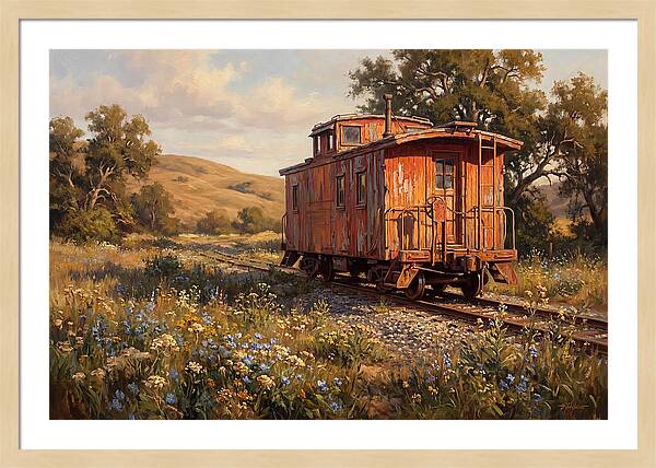 Vintage Caboose Amidst Wildflowers