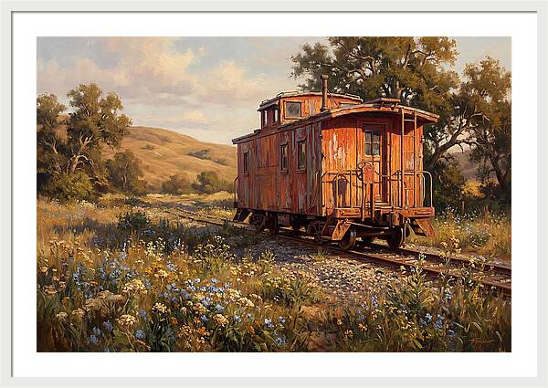Vintage Caboose Amidst Wildflowers