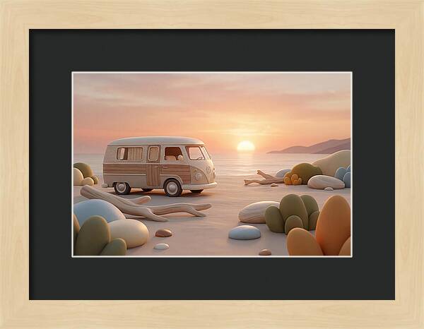 Vintage Camper Van At Sunset