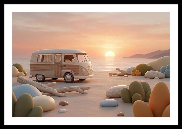 Vintage Camper Van At Sunset