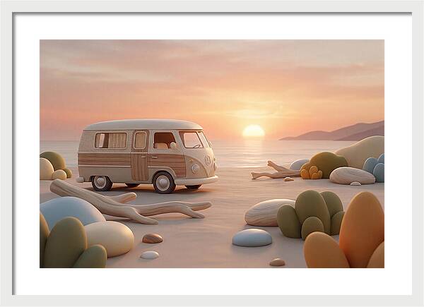 Vintage Camper Van At Sunset