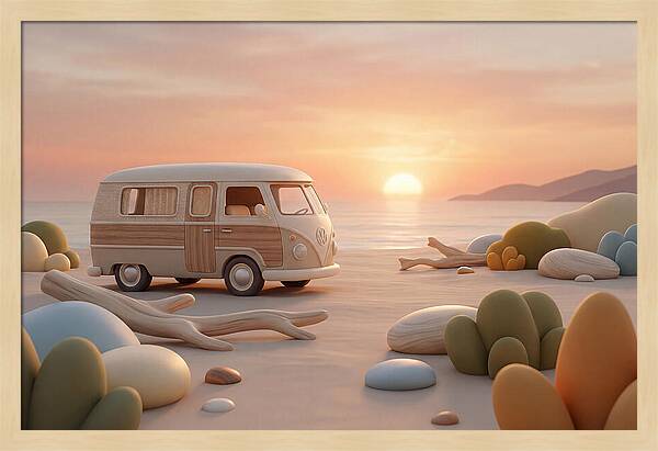 Vintage Camper Van At Sunset