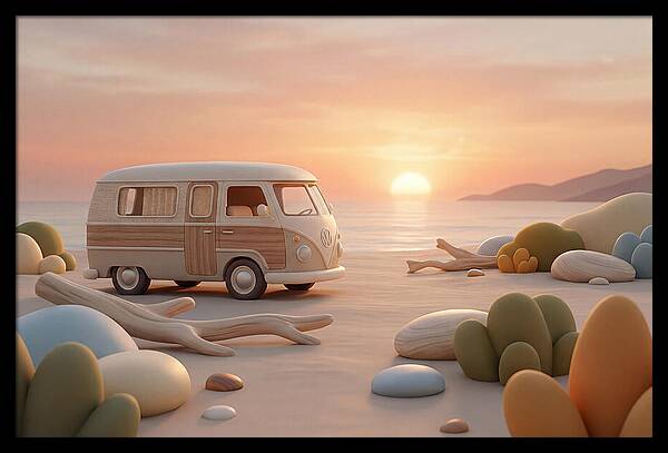 Vintage Camper Van At Sunset