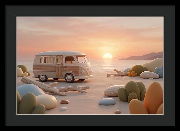 Vintage Camper Van At Sunset