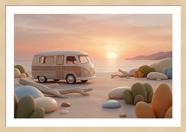 Vintage Camper Van At Sunset