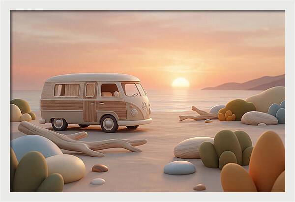 Vintage Camper Van At Sunset