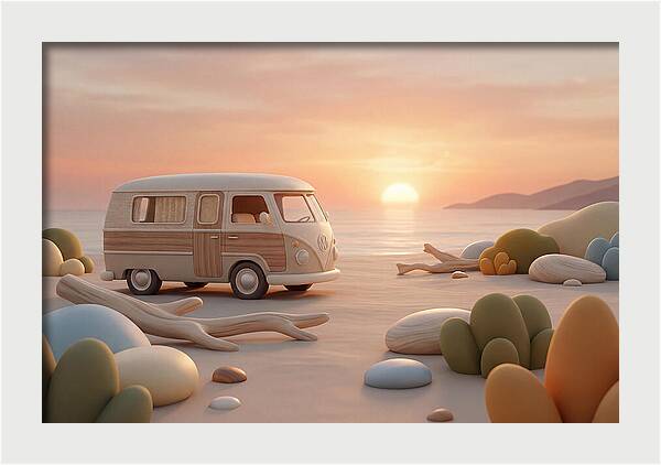Vintage Camper Van At Sunset