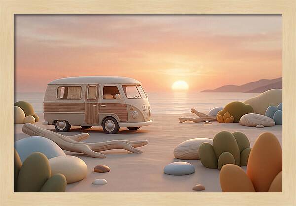 Vintage Camper Van At Sunset