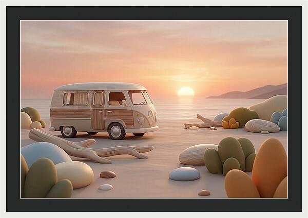 Vintage Camper Van At Sunset