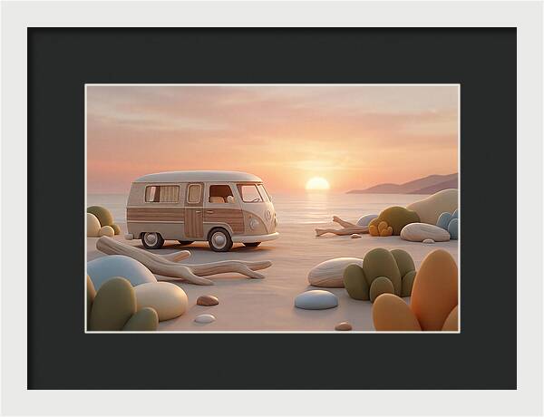 Vintage Camper Van At Sunset