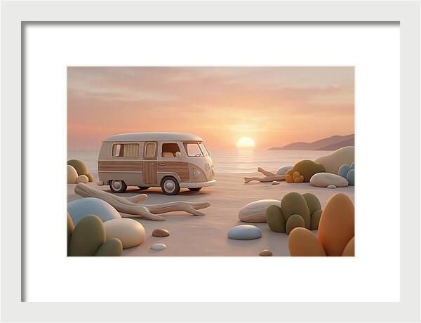 Vintage Camper Van At Sunset