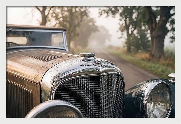 Vintage Car Grille In Morning Mist