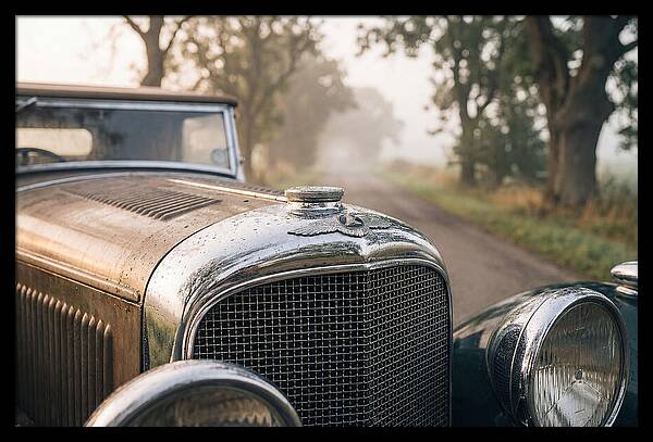 Vintage Car Grille In Morning Mist