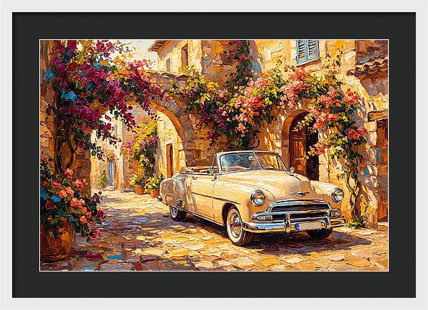 Vintage Car In Mediterranean Village