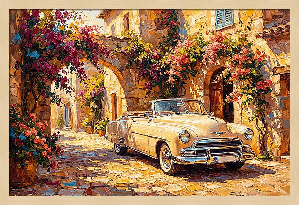 Vintage Car In Mediterranean Village