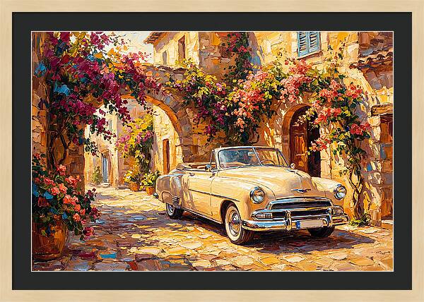 Vintage Car In Mediterranean Village