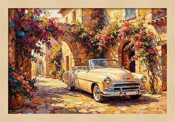 Vintage Car In Mediterranean Village