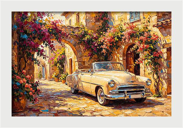 Vintage Car In Mediterranean Village