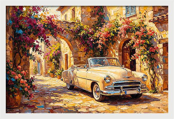 Vintage Car In Mediterranean Village