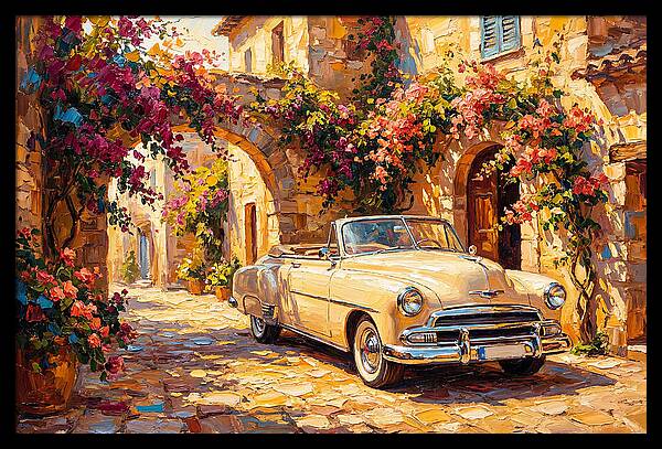 Vintage Car In Mediterranean Village