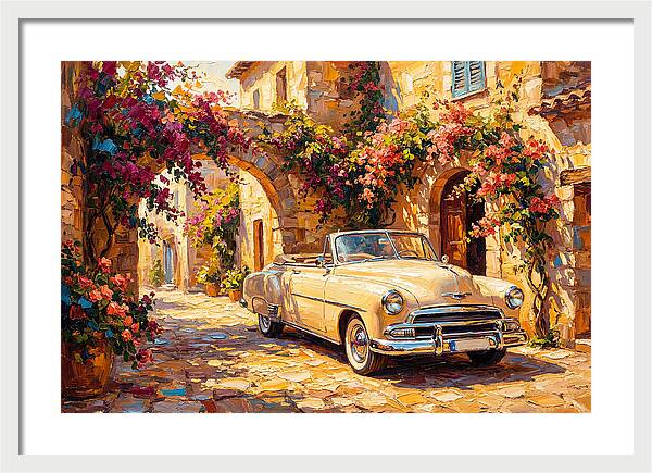 Vintage Car In Mediterranean Village