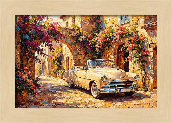 Vintage Car In Mediterranean Village