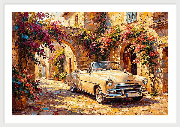 Vintage Car In Mediterranean Village